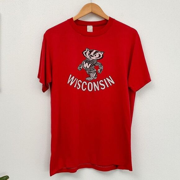 VTG 70’s UW university of Wisconsin single stitch t-shirt red Bucky L - Picture 1 of 9